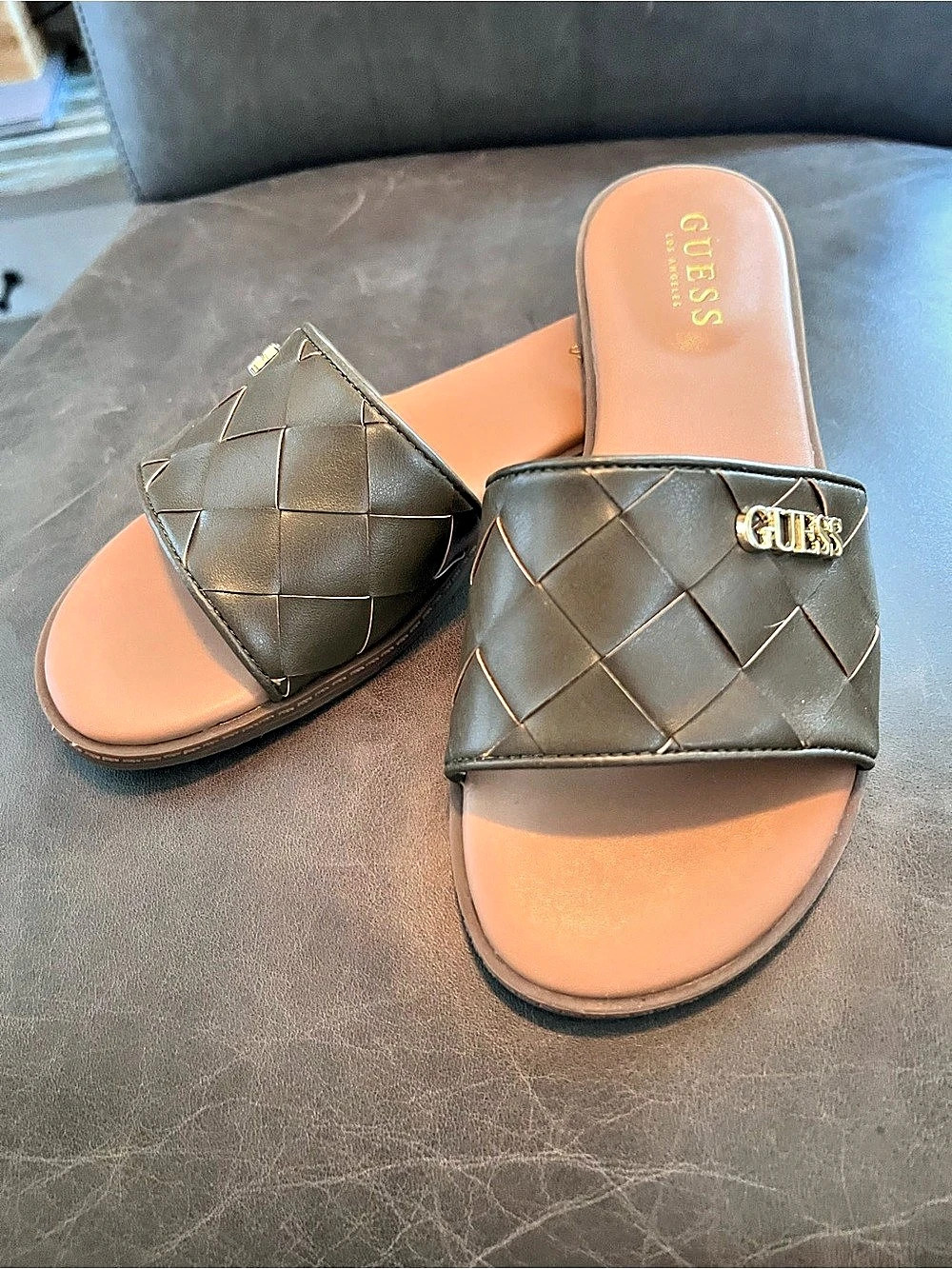 GUESS Woven Slide Sandals in Brown Like New
